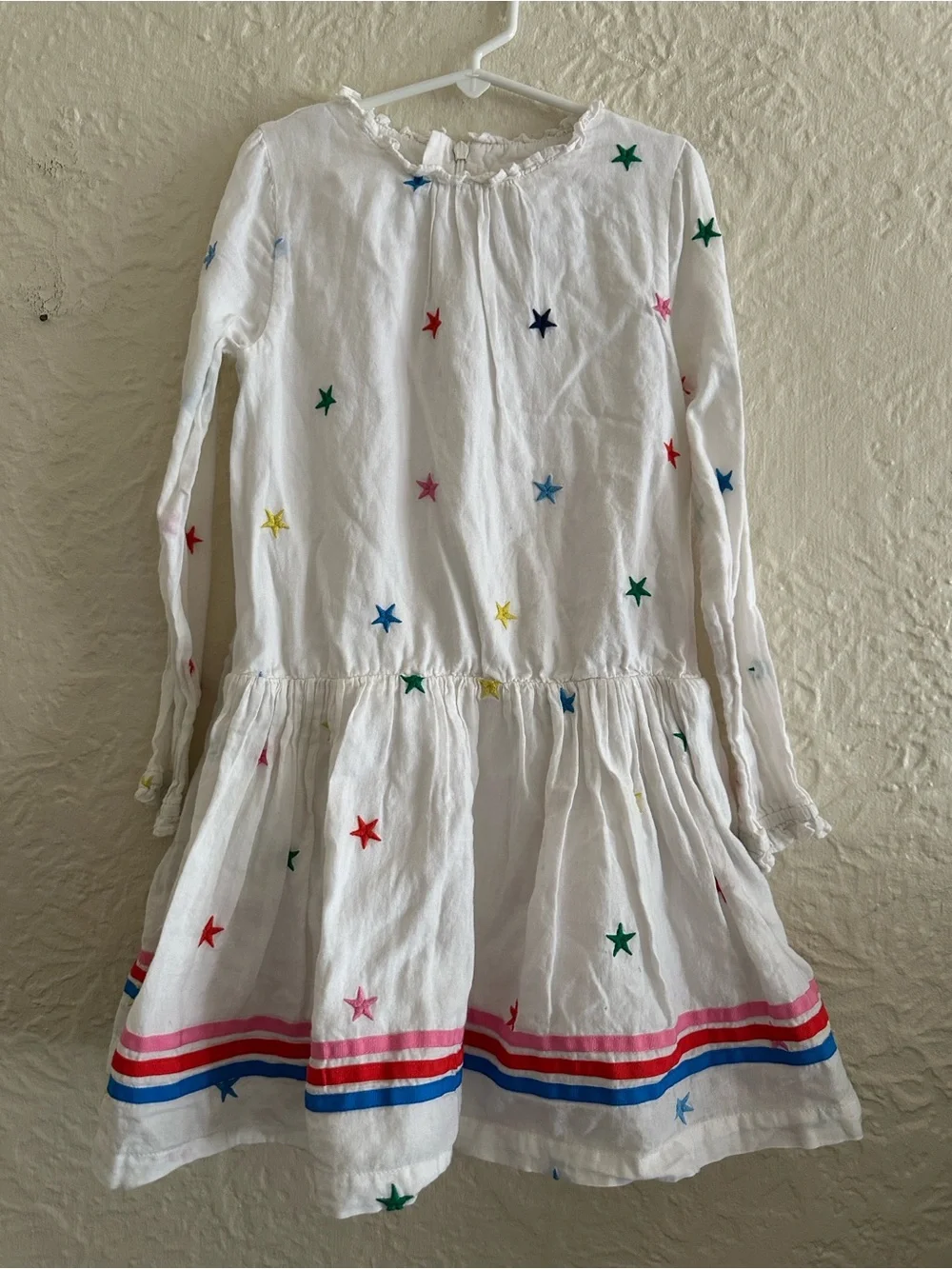 Boden White Multicolored Embroidered Stars Dress Kids Girls 7-8Y